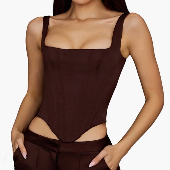 House of CB Tops - House of CB- Rafa Satin Longline Corset Top- Brown/Espresso.- Sz Small